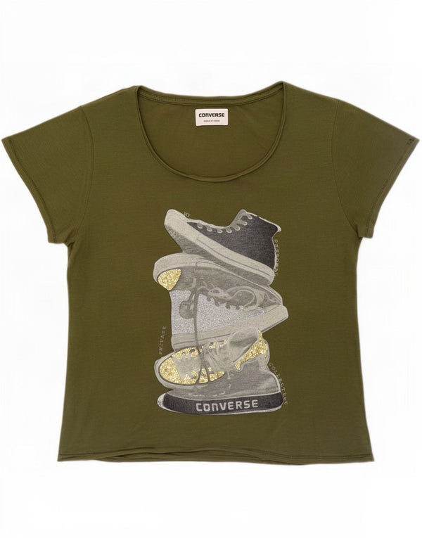 Converse Graphic T-Shirt Top UK 14 Large Khaki