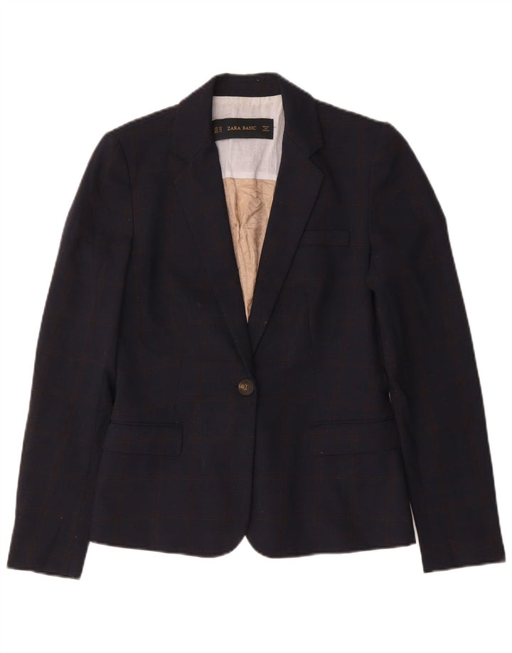Zara Womens 1 Button Blazer Jacket UK 6 XS Navy Blue Polyester