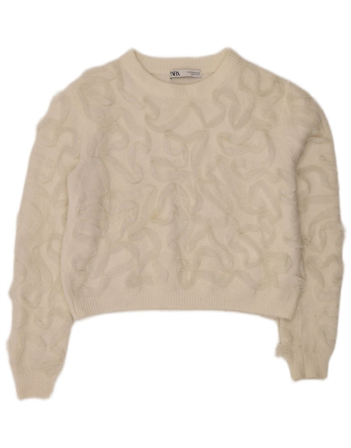 Zara Womens Crop Boat Neck Jumper Sweater UK 14 Medium White