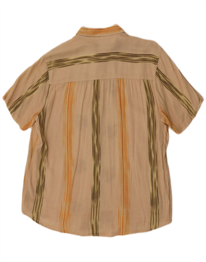 Vintage Mens Short Sleeve Shirt Large Beige Floral