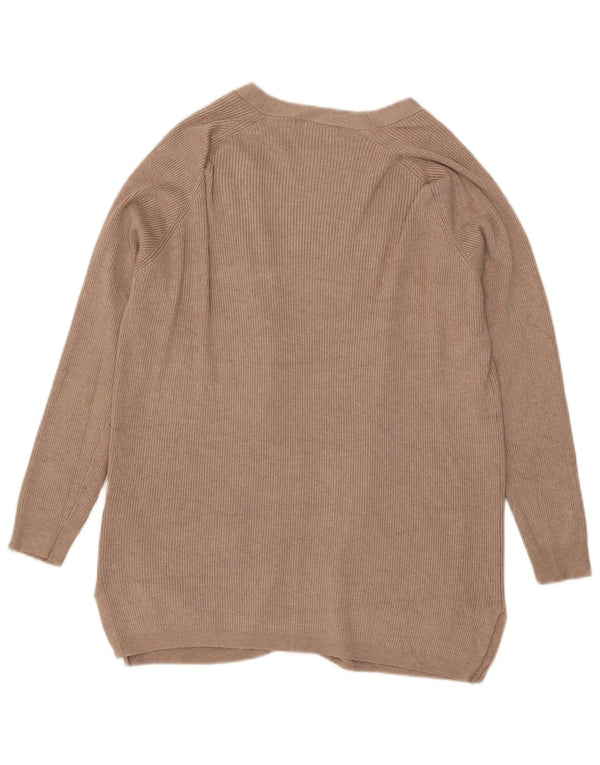 Marks & Spencer Womens Open Cardigan Sweater UK 14 Medium Beige Viscose