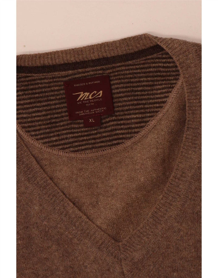Marlboro Classics Mens V-Neck Jumper Sweater XL Brown
