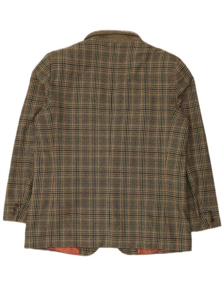 Vintage Herre 2-knaps blazerjakke IT 54 2XL Grøn Houndstooth Uld