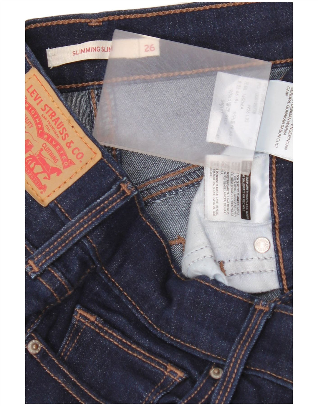 Levi's Womens Slimming Slim Jeans W26 L32 Navy Blue Cotton