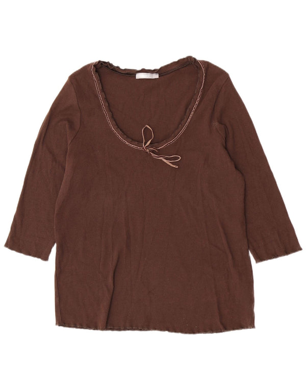 Marks & Spencer Top para mujer manga 3/4 UK 46 Grande Algodón marrón