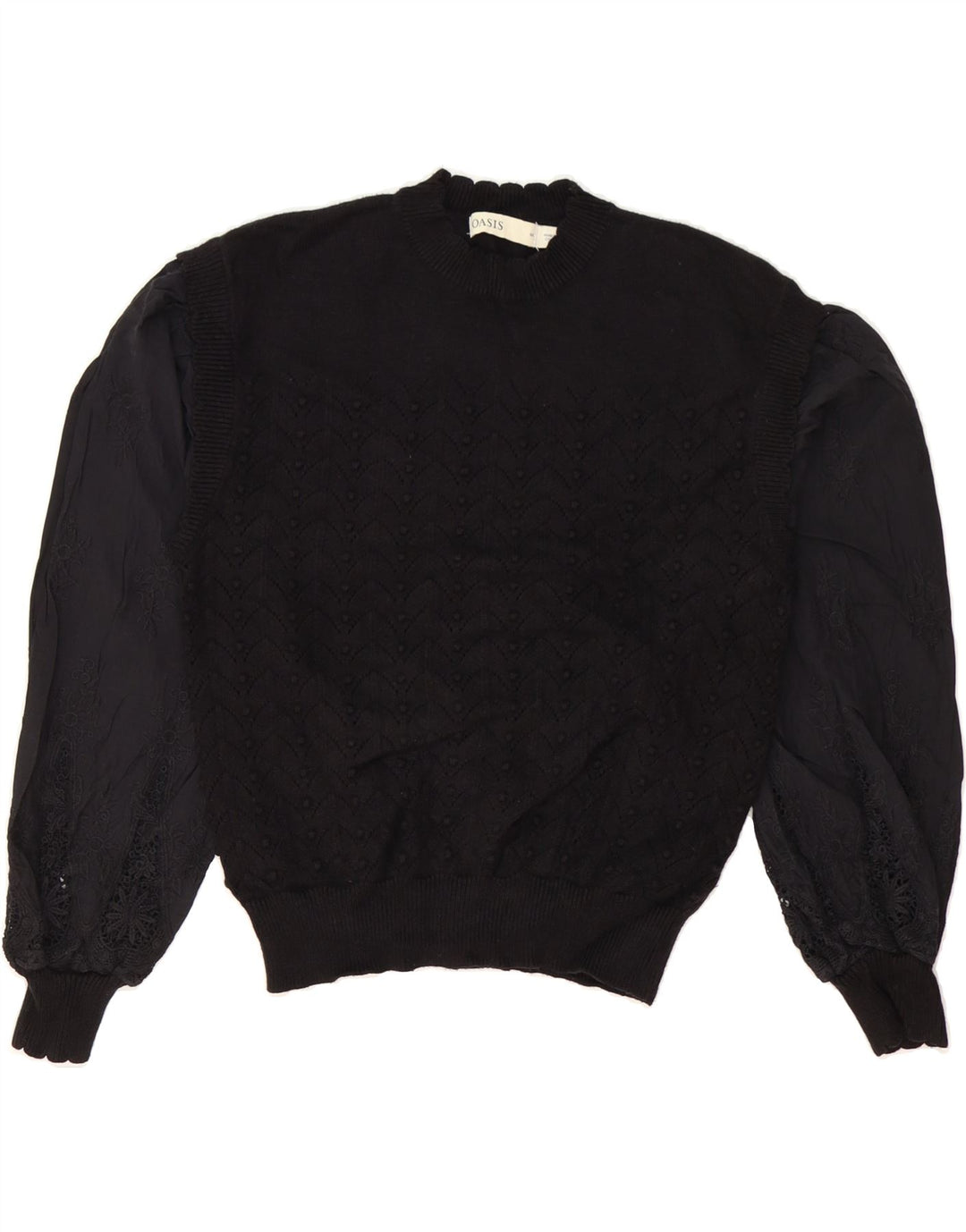 OASIS Womens Crew Neck Jumper Sweater UK 14 Medium Black Floral Vintage Oasis and Second-Hand Oasis from Messina Hembry 