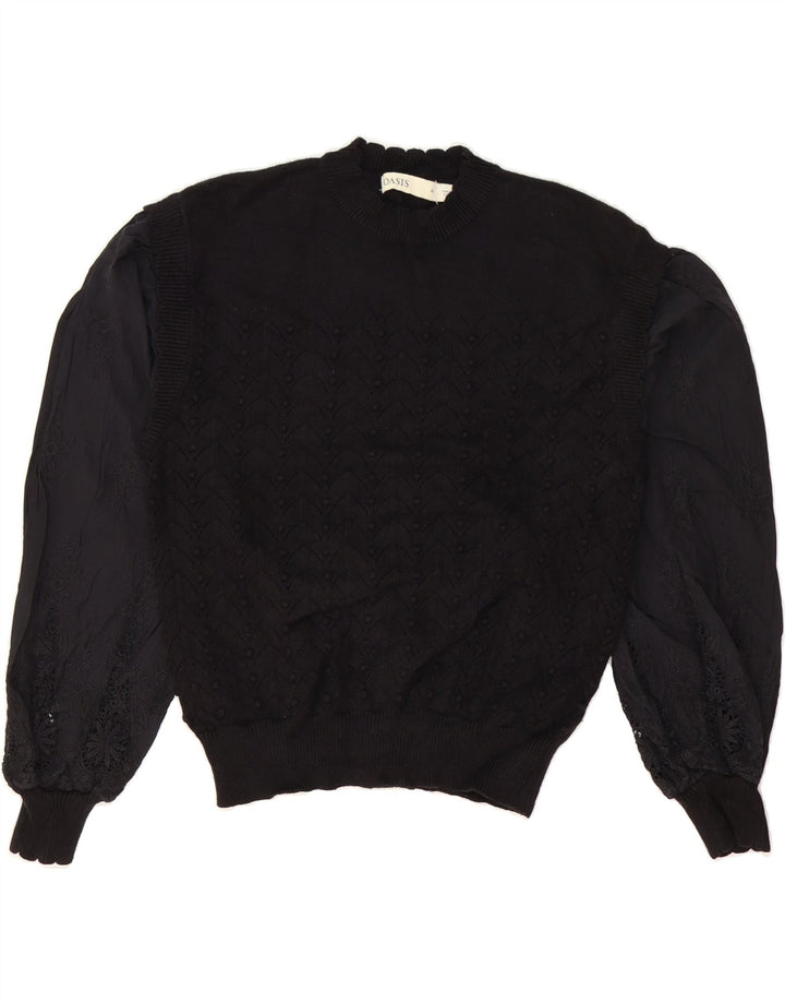 OASIS Womens Crew Neck Jumper Sweater UK 14 Medium Black Floral Vintage Oasis and Second-Hand Oasis from Messina Hembry 