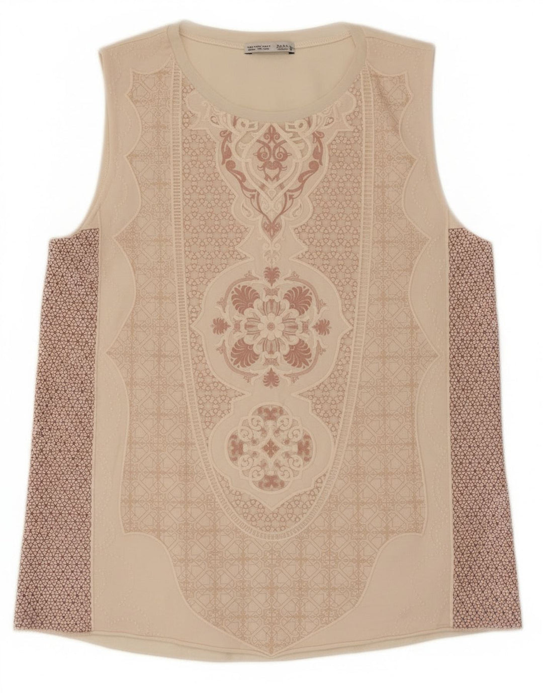 Zara Womens Abstract Pattern Vest Top UK 8 Small Beige Polyester