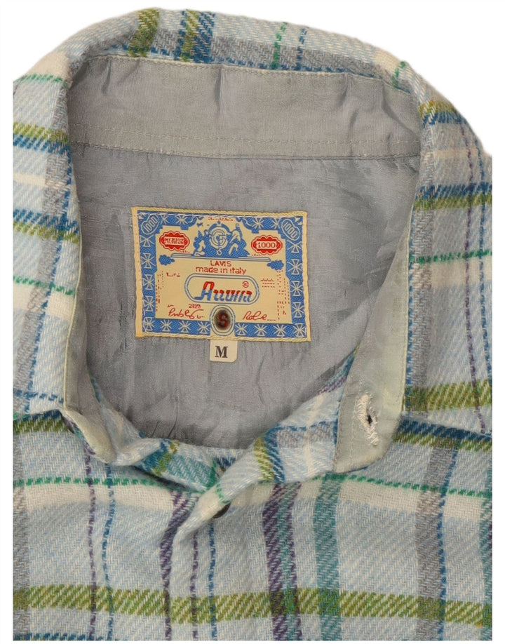 Vintage hombres leñador franela camisa azul medio cheque