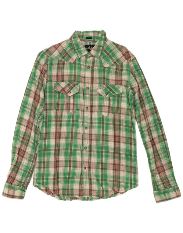 Wrangler Mens Slim Fit Flannel Shirt Small Green Check Cotton