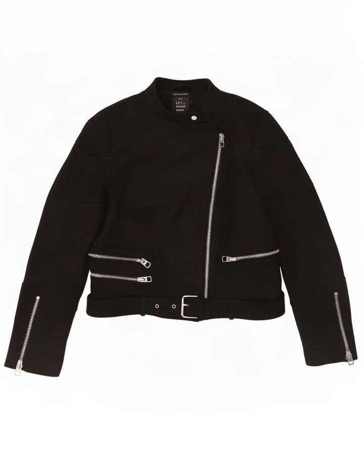 Zara Γυναικείο Trafaluc Crop Biker Jacket UK 12 Medium Black Polyester