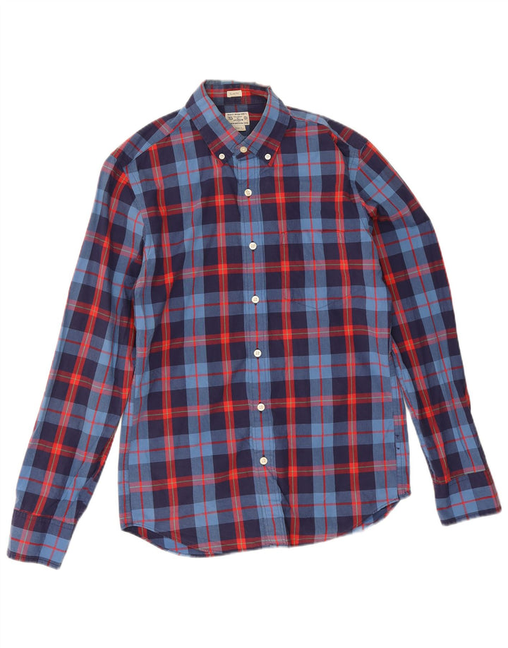 J. Crew Mens Slim Fit Shirt Small Navy Blue Check Cotton