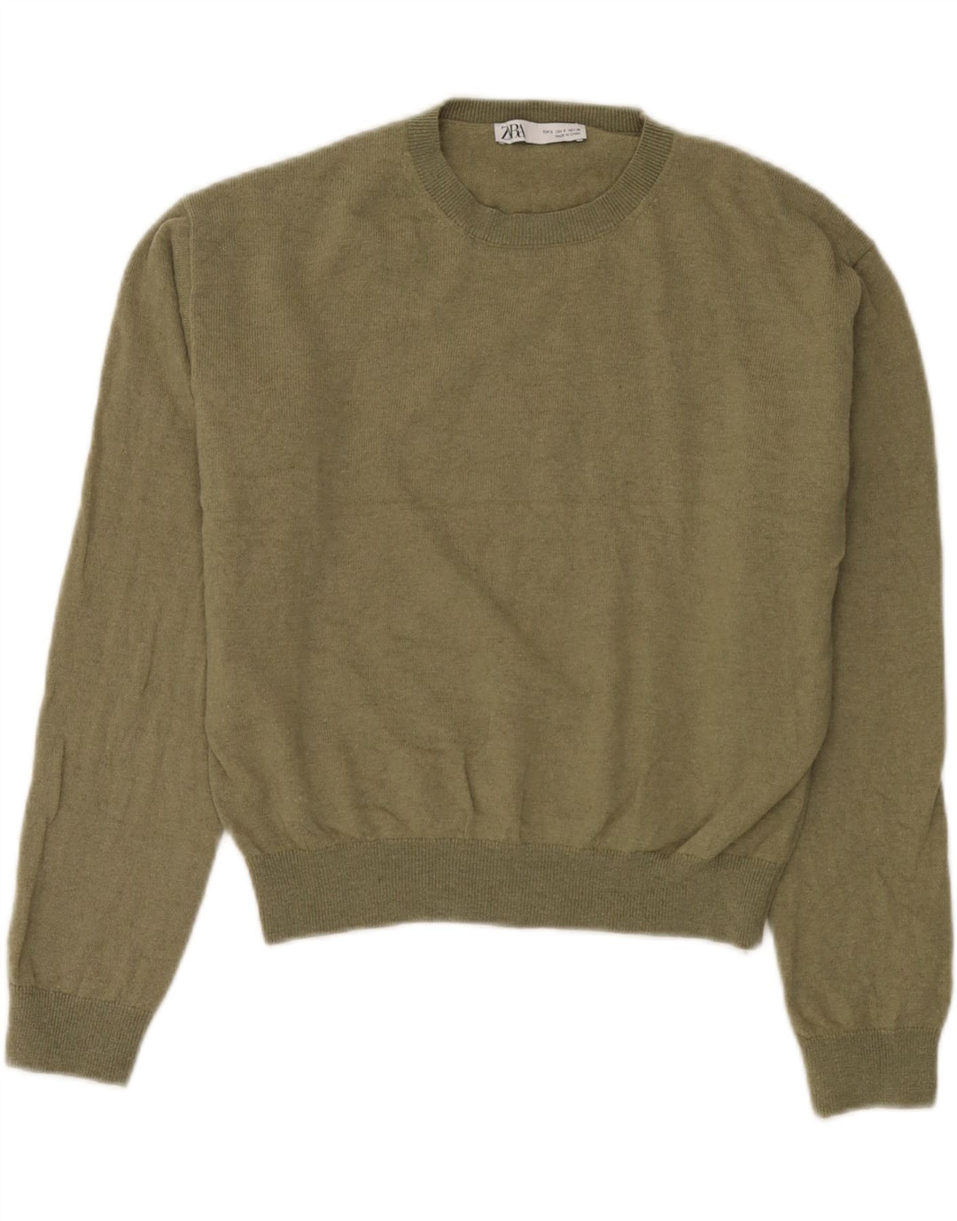 Zara Womens Oversized Crew Neck Jumper Sweater UK 10 Small Green Wool
