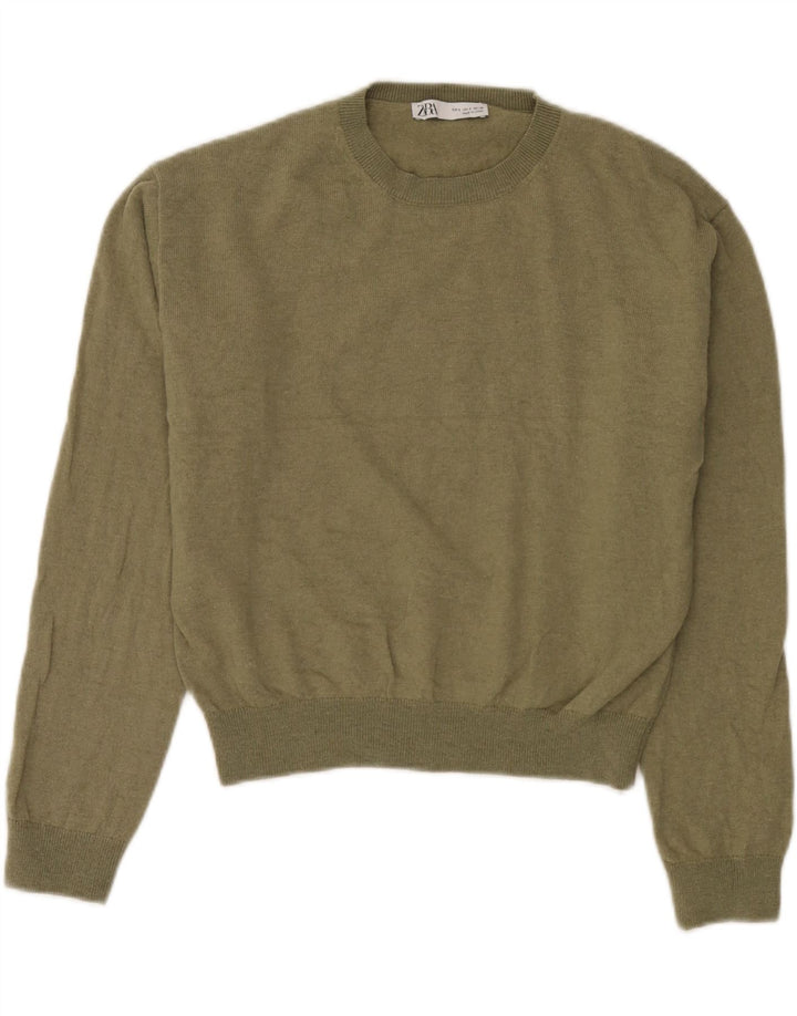 Zara Womens Oversized Crew Neck Jumper Sweater UK 10 Small Green Wool