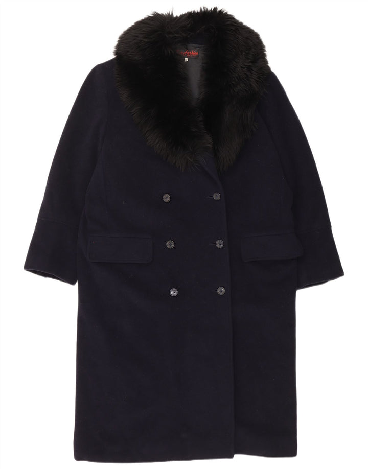 Vintage Womens Double Breasted Coat IT 48 XL Navy Blue Wool