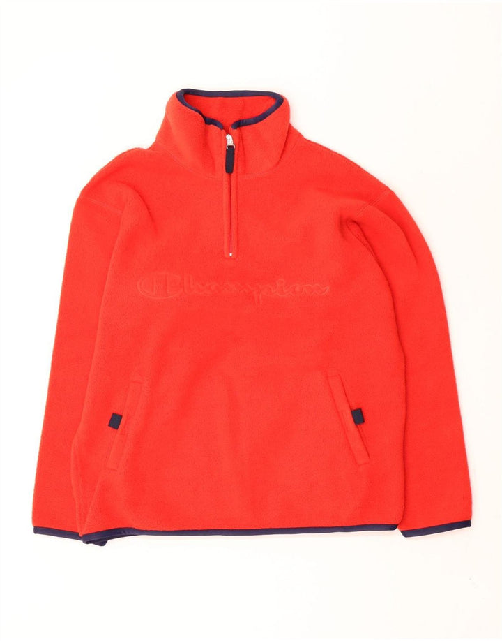 Champion Boys Graphic Zip Neck Fleece Jumper 11-12 Years Red Polyester