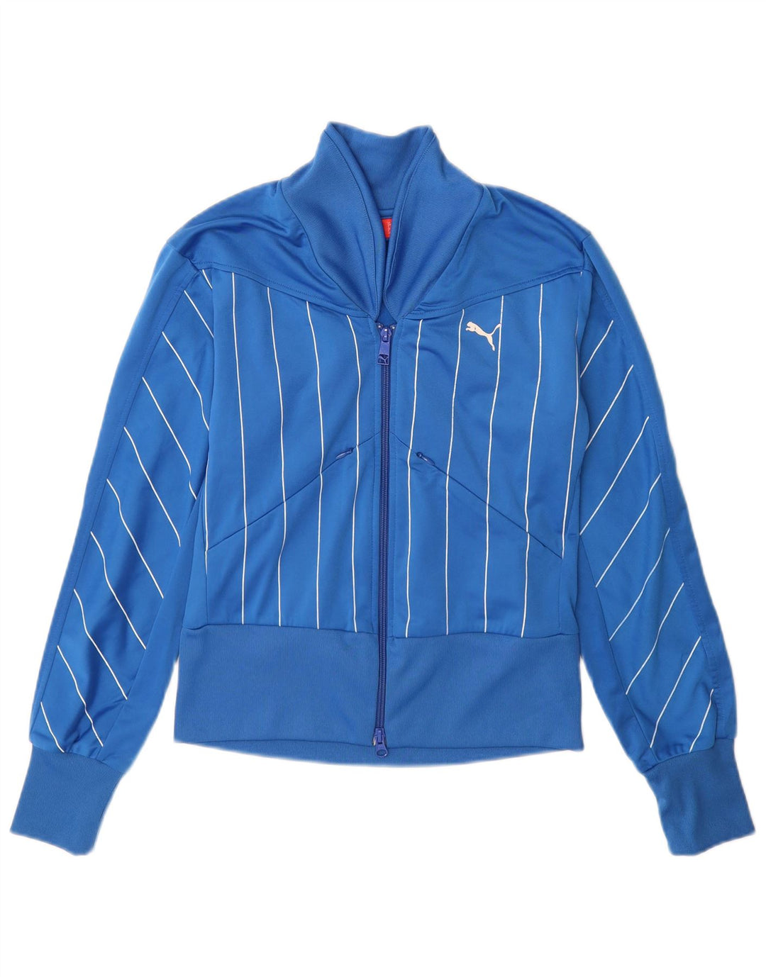 Puma Womens Graphic Tracksuit Top Jacket UK 10 Small Blue Pinstripe