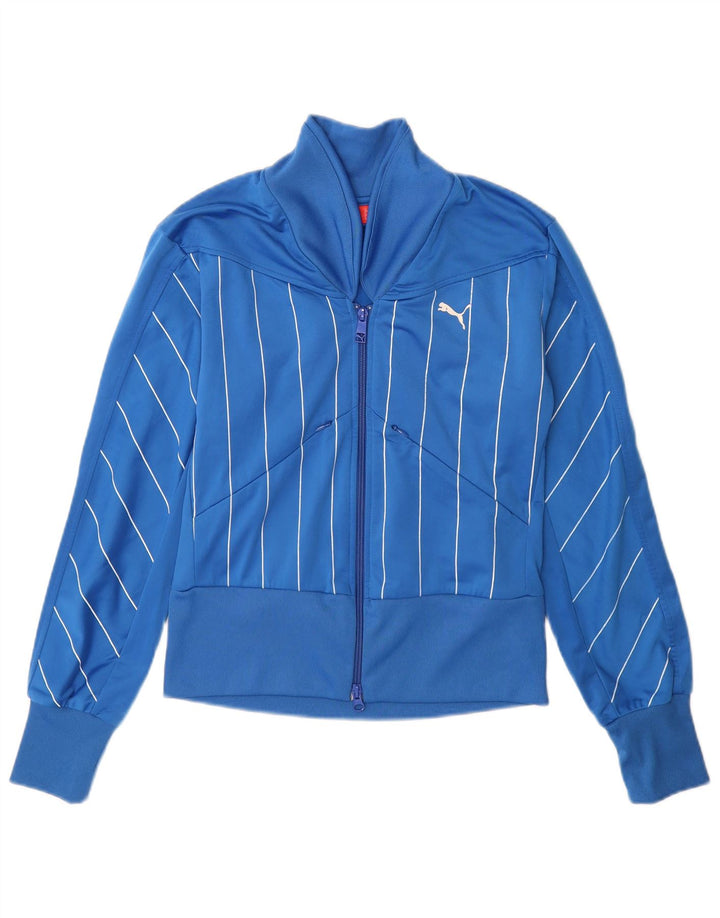 Puma Womens Graphic Tracksuit Top Jacket UK 10 Small Blue Pinstripe