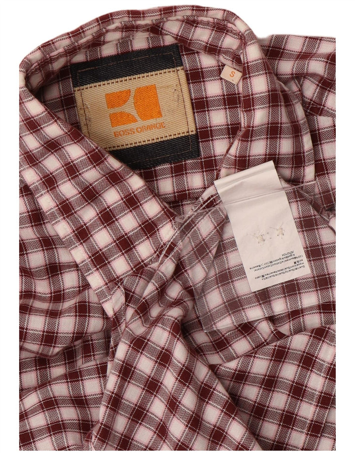 HUGO BOSS Mens Flannel Shirt Small Burgundy Check Cotton