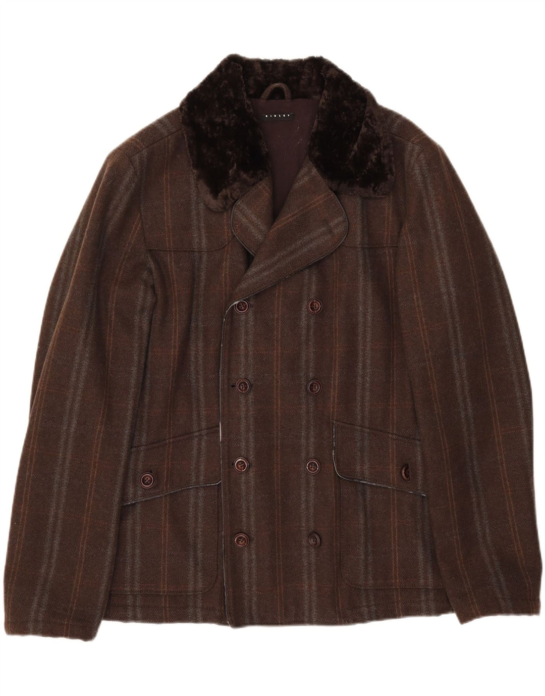 Cappotto da marinaio da uomo Sisley IT 50 grande a righe marroni