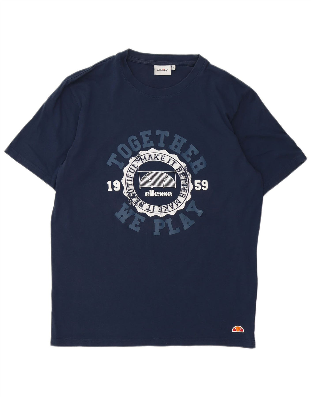 Ellesse Mens Graphic T-Shirt Top Large Navy Blue Cotton