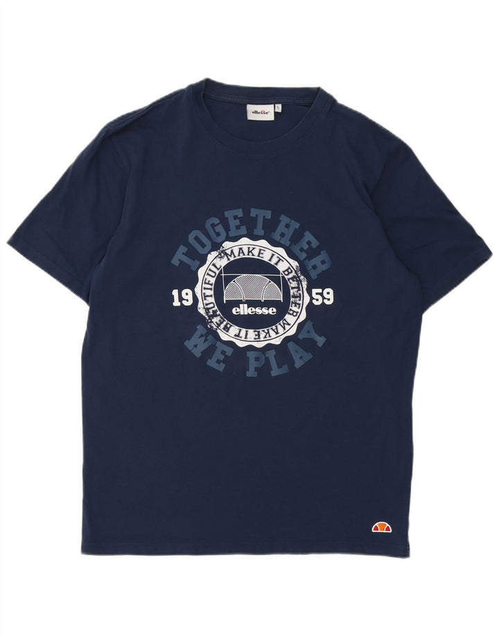 Ellesse Mens Graphic T-Shirt Top Large Navy Blue Cotton