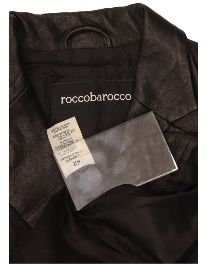 ROCCOBAROCCO Womens 2 Button Blazer Jacket IT 42 Medium Black Leather