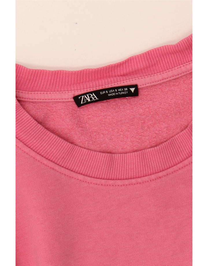 ZARA Womens Crop Oversized Sweatshirt Jumper UK 10 Small Pink