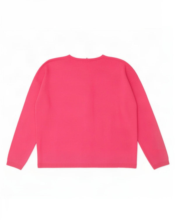 Benetton Girls Graphic Crop Boat Neck Jumper Sweater 10-11 Years XL Pink