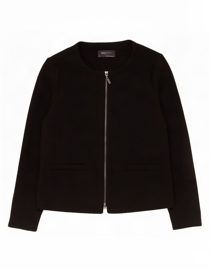 Jaqueta blazer feminina Marks & Spencer com zíper completo Reino Unido 12 poliéster preto médio