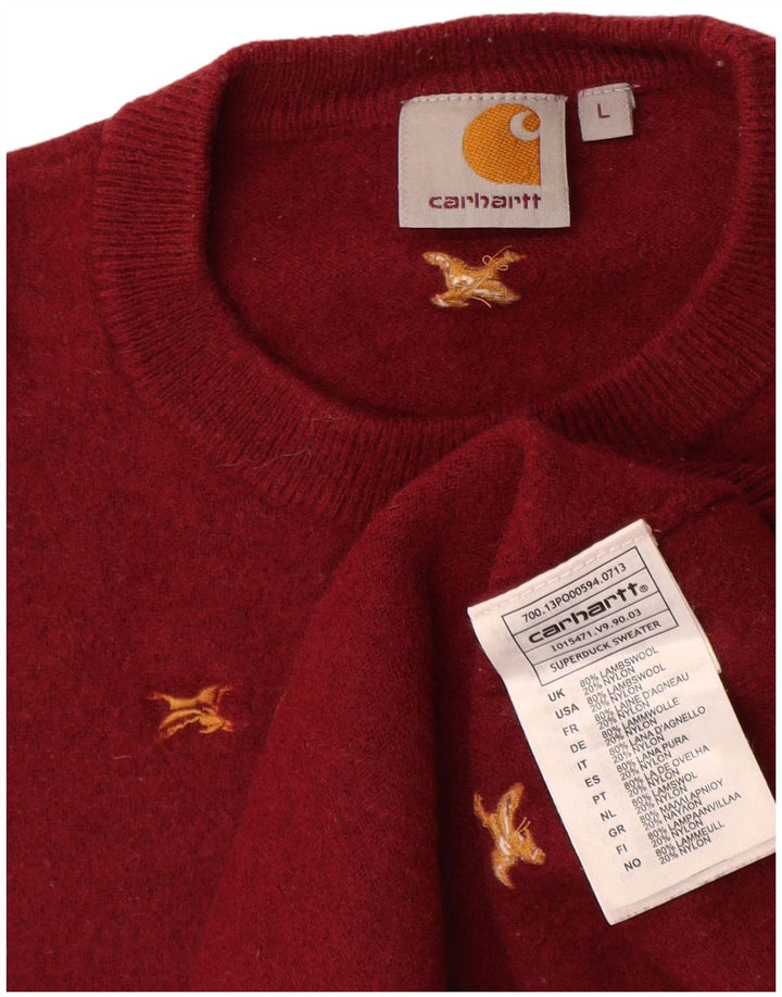 Carhartt Womens Abstract Pattern Crew Neck Jumper Sweater UK 14 Large Red