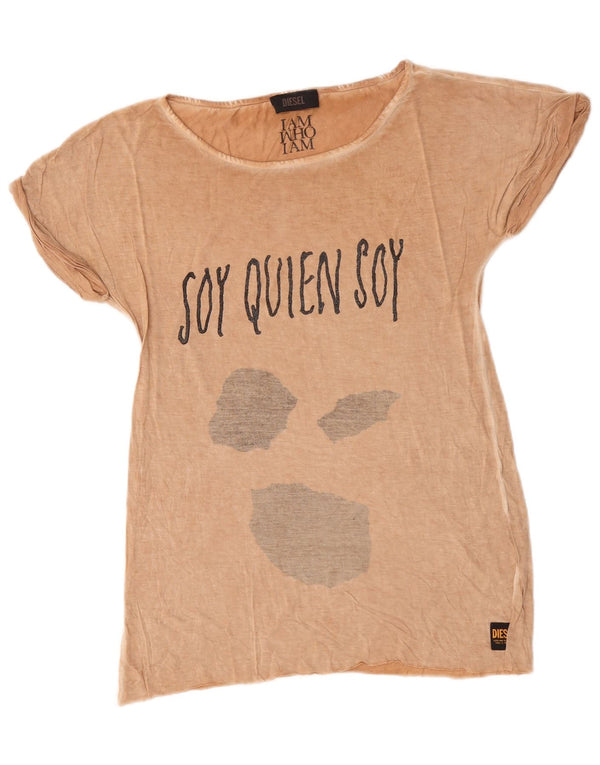 Diesel Dame Grafisk T-Shirt Top UK 14 Medium Beige