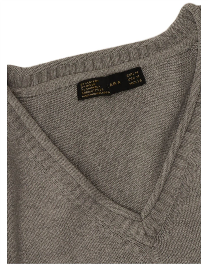 Maglione ZARA da donna con scollo a V UK 12 Cotone grigio medio