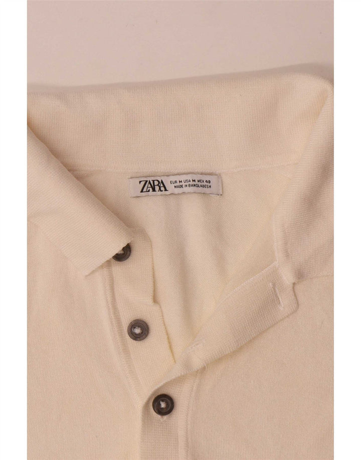 Zara Mens Short Sleeve Polo Neck Jumper Sweater Medium Off White