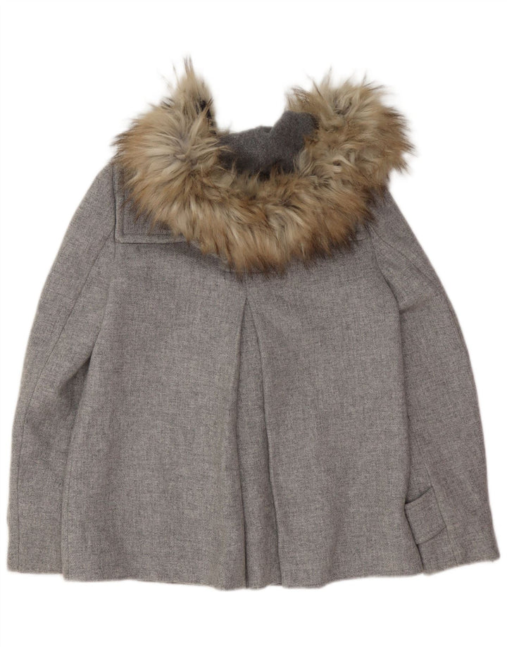 Zara Dame Hætte Oversized Duffle Jacket UK 6 XS Grå Uld