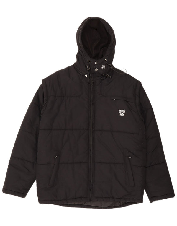 Route 66 Chaqueta acolchada con capucha para hombre UK 40 Large Poliamida negra