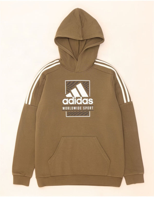 Felpa con cappuccio grafica Adidas da ragazzo 15-16 anni in cotone kaki