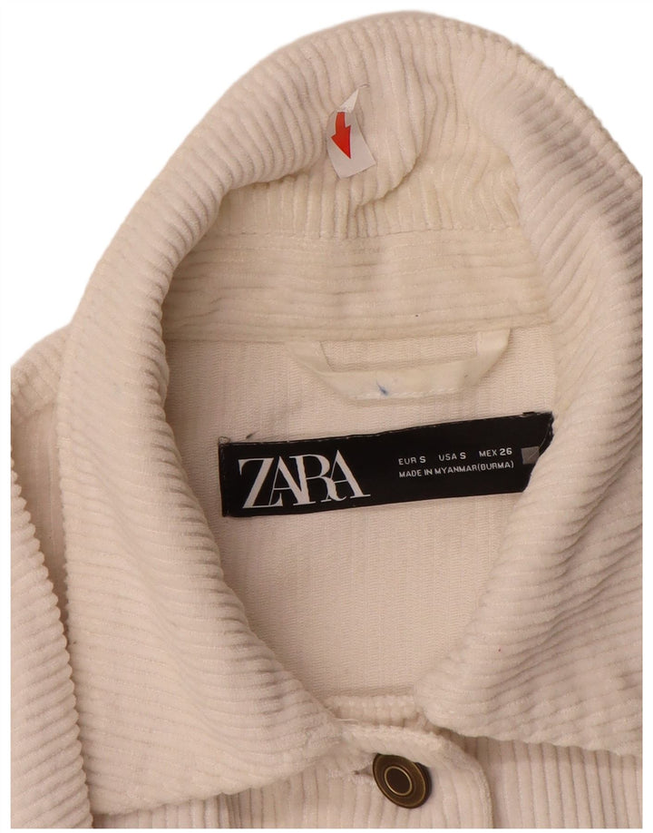Zara Womens Oversized Corduroy Jacket UK 10 Small White Cotton