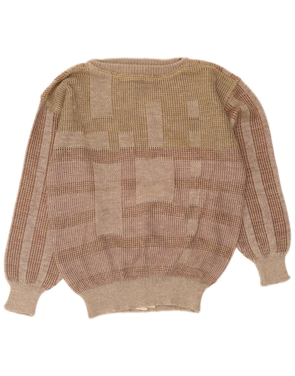 I Maschi Dame Boat Neck Jumper Sweater IT 48 XL Brun Stribet Linned