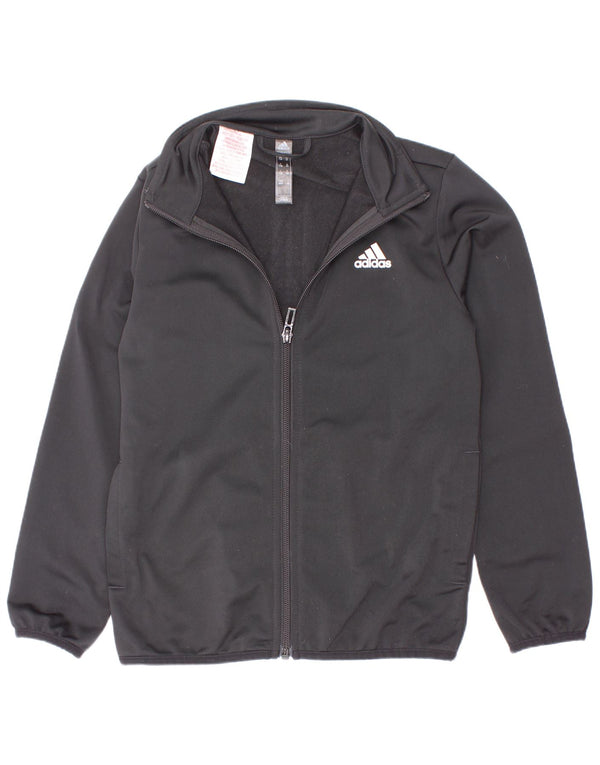 Adidas Boys Graphic Tracksuit Top Jacket 7-8 Years Black Polyester