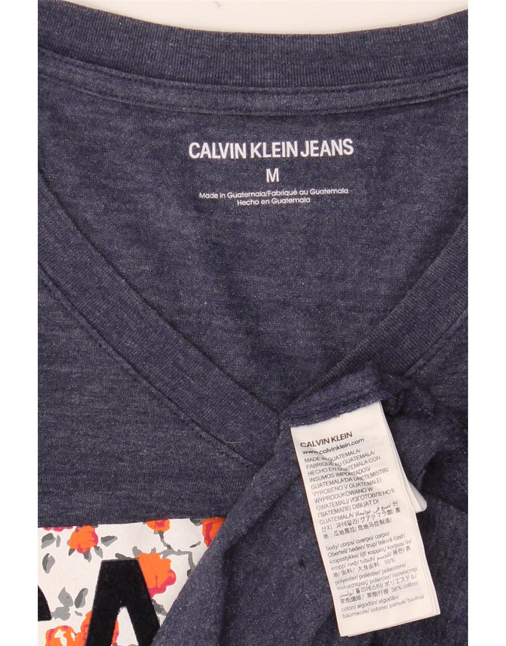 CALVIN KLEIN Womens Graphic T-Shirt Top UK 14 Medium Navy Blue Polyester
