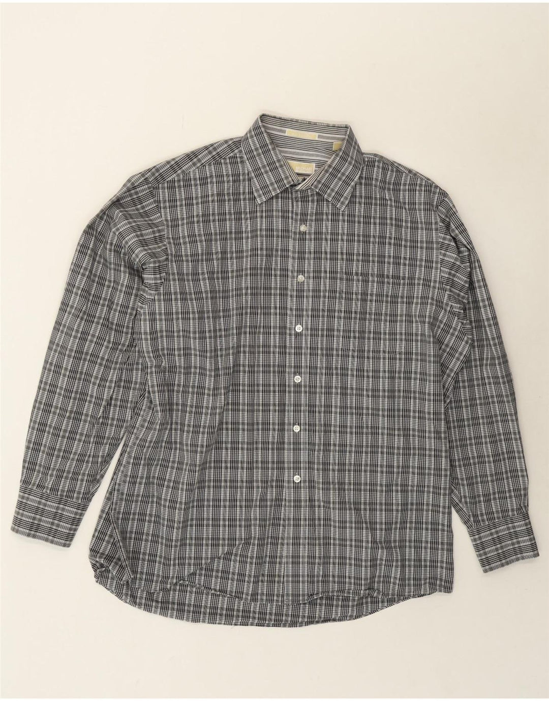 MICHAEL KORS Mens Long Regular Fit Shirt Size 17 1/2 XL Grey Check Classic Vintage Michael Kors and Second-Hand Michael Kors from Messina Hembry 