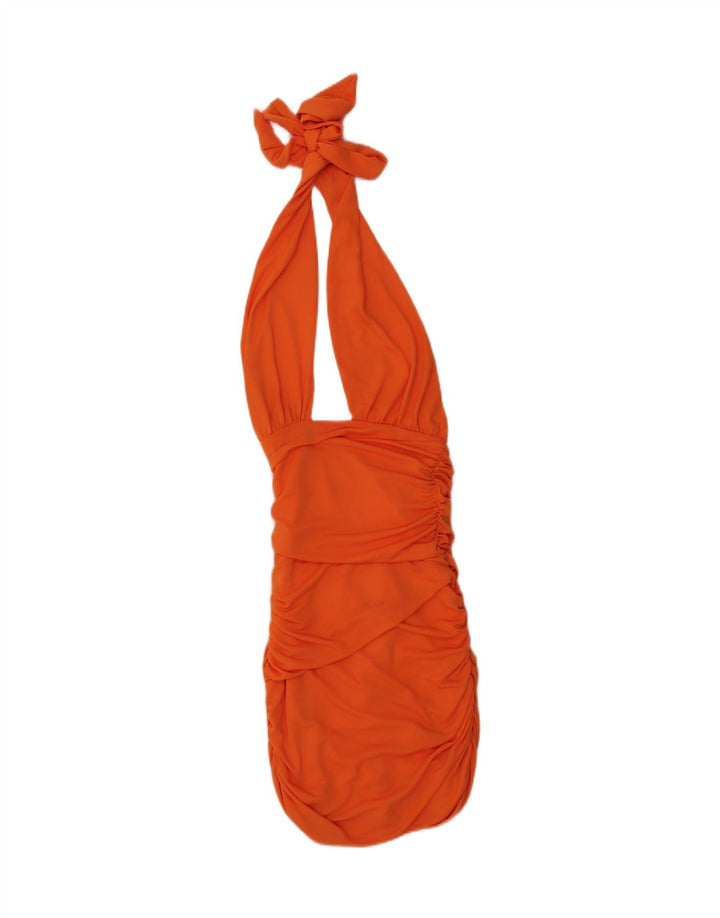 ZARA Womens Mini Halter Bodycon Dress UK 8 Small Orange Polyester Vintage Zara and Second-Hand Zara from Messina Hembry 