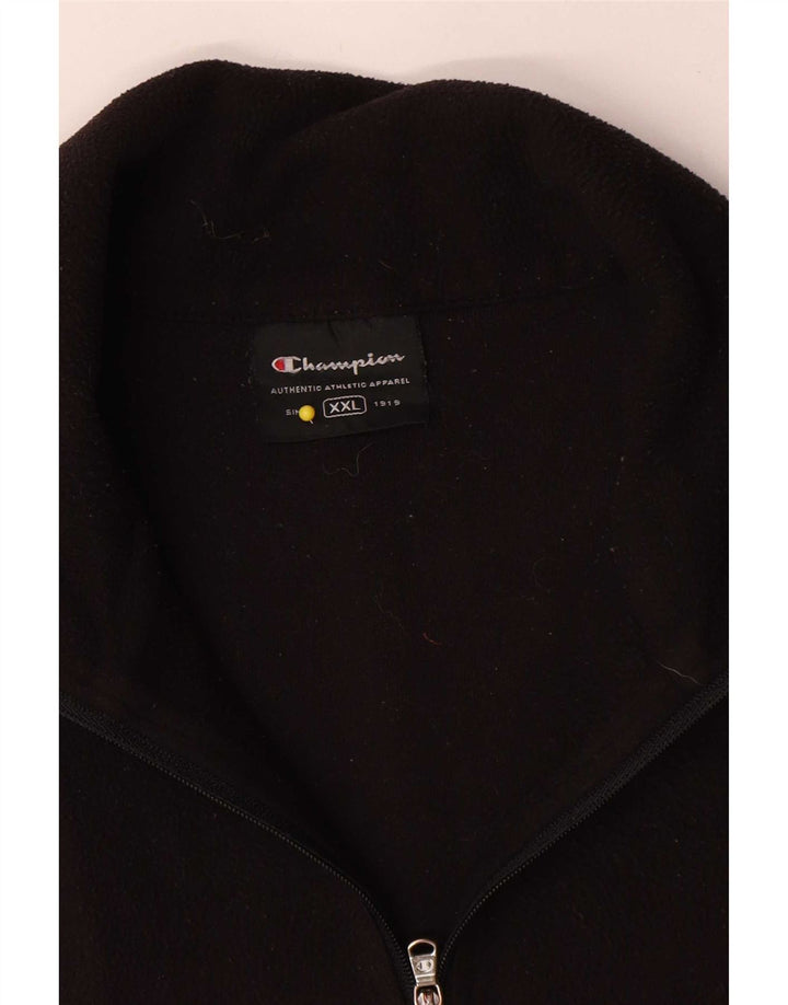 Champion Mens Zip Neck Fleece Jumper 2XL Black Polyester
