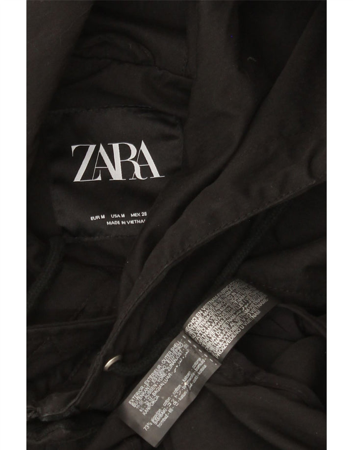 Zara Womens Hooded Oversized Windbreaker Jacket UK 14 Medium Black Cotton