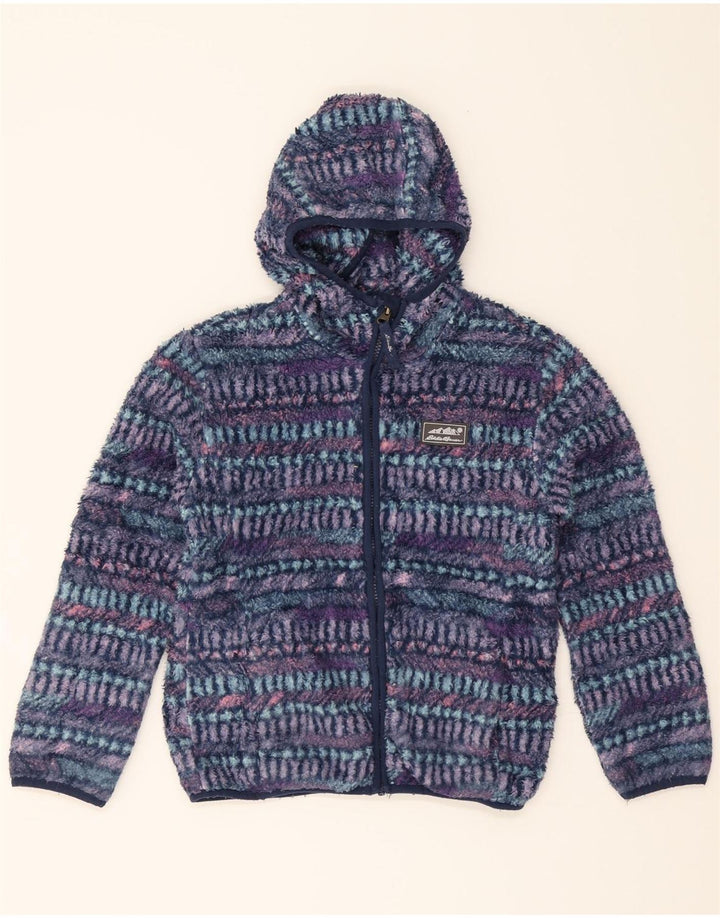 EDDIE BAUER Girls Fleece Jacket 10-11 Years Medium Navy Blue Striped Vintage Eddie Bauer and Second-Hand Eddie Bauer from Messina Hembry 