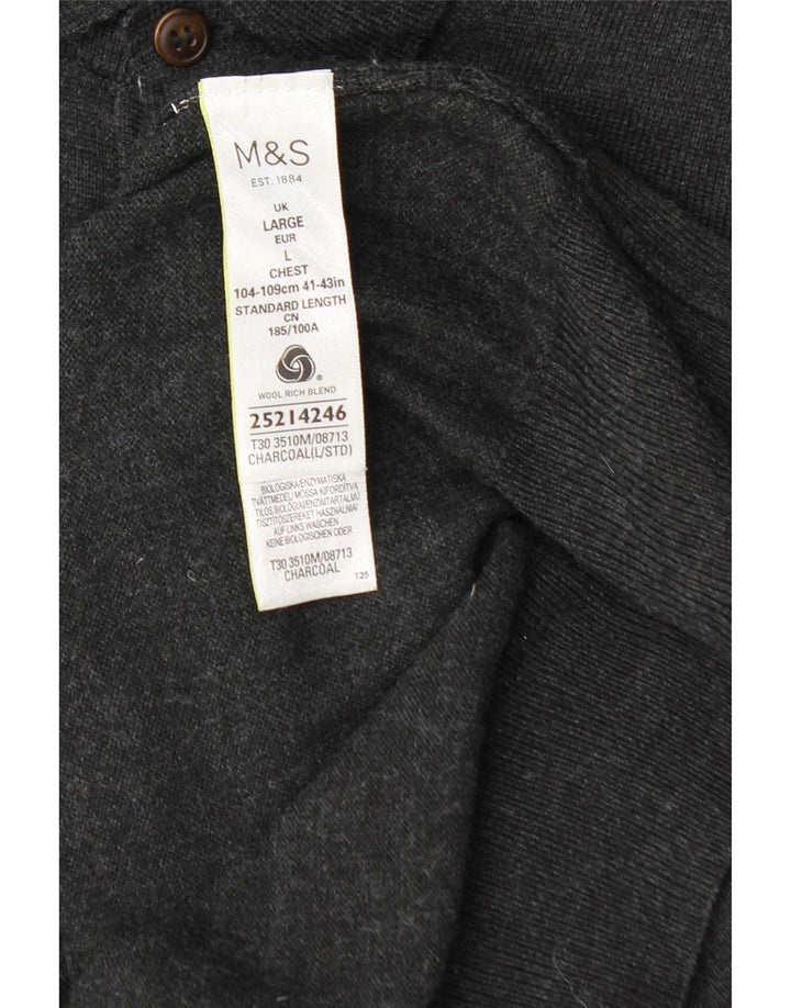 Marks & Spencer Mens Tailored Fit Polo Neck Jumper Sweater Large Grey Wool