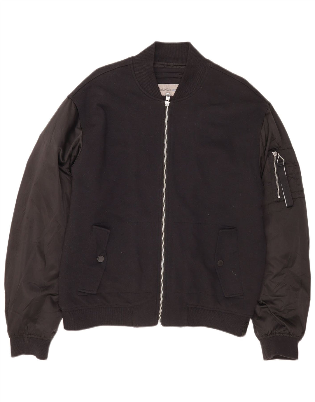 Calvin Klein Jeans Mens Bomber Jacket UK 40 Large Black Cotton