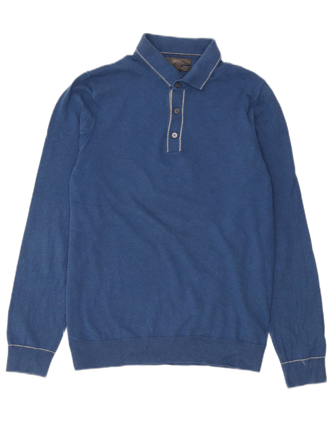Marks & Spencer Mens Polo Neck Jumper Sweater Small Blue Cotton