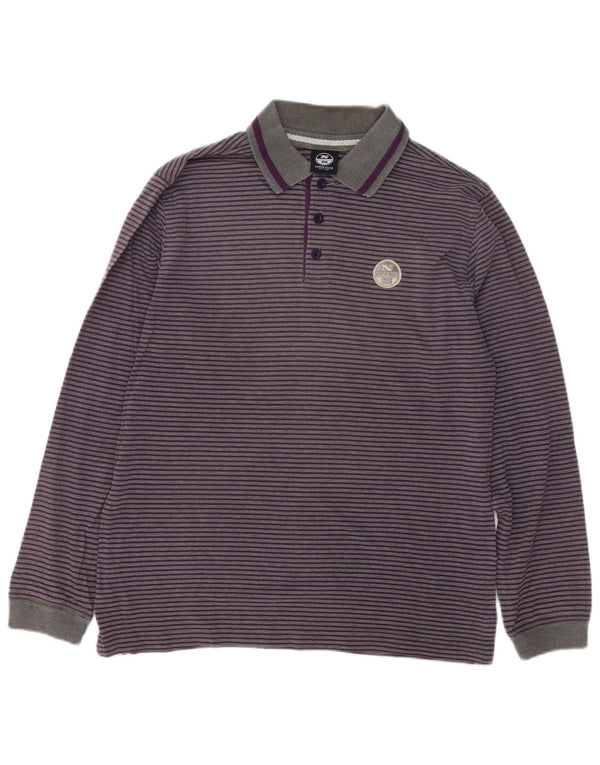 North Sails Mens Long Sleeve Polo Shirt Medium Grey Pinstripe Cotton
